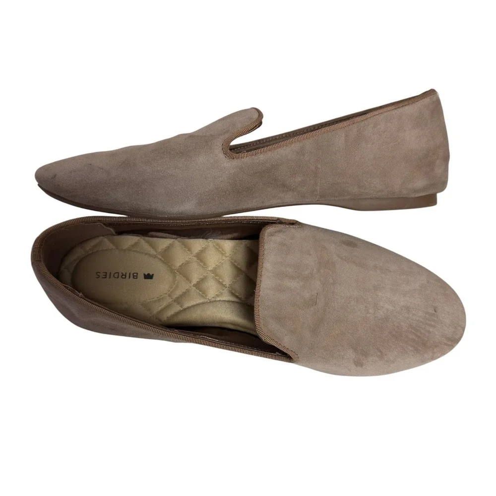Birdies Starling Loafers Women 7.5 Tan‎ Taupe Suede Quilted Comfort Flat Shoes